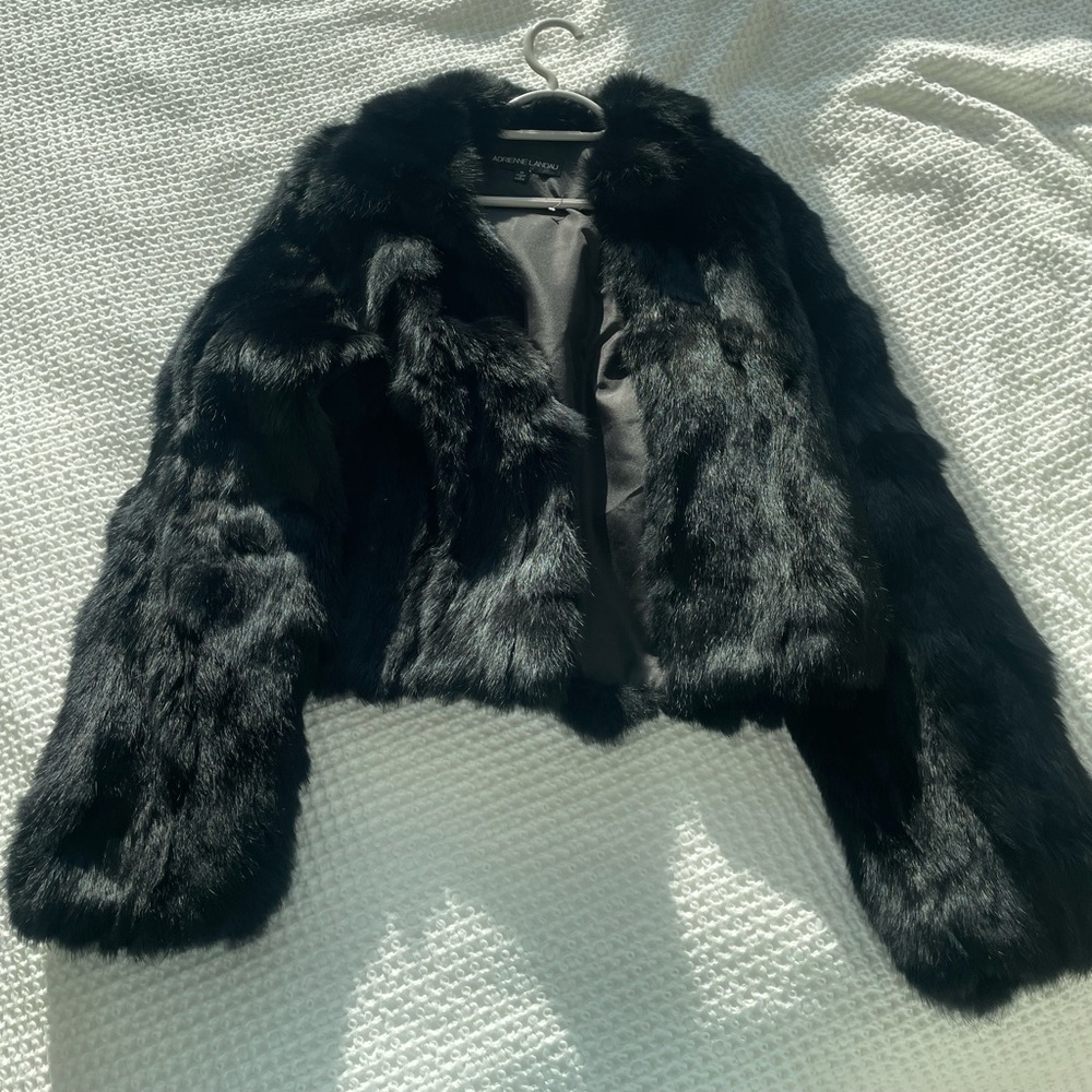 Adrienne Landau rabbit fur jacket. Size M. Black